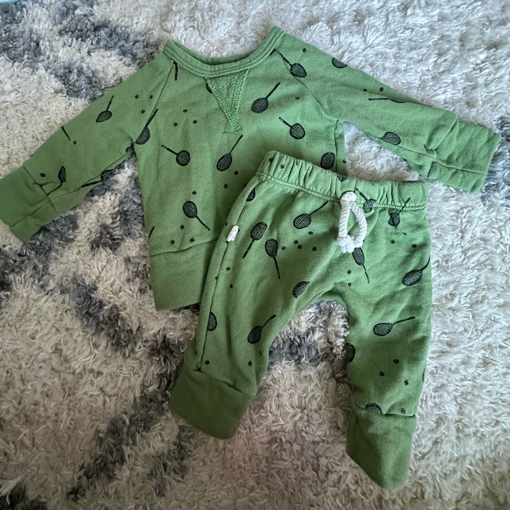 Childhoods | Green Kids Matching Set with Tennis Print